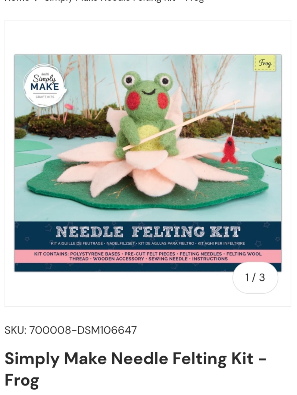 Simply Make Needle Felting Kit - Frog  - New In Box